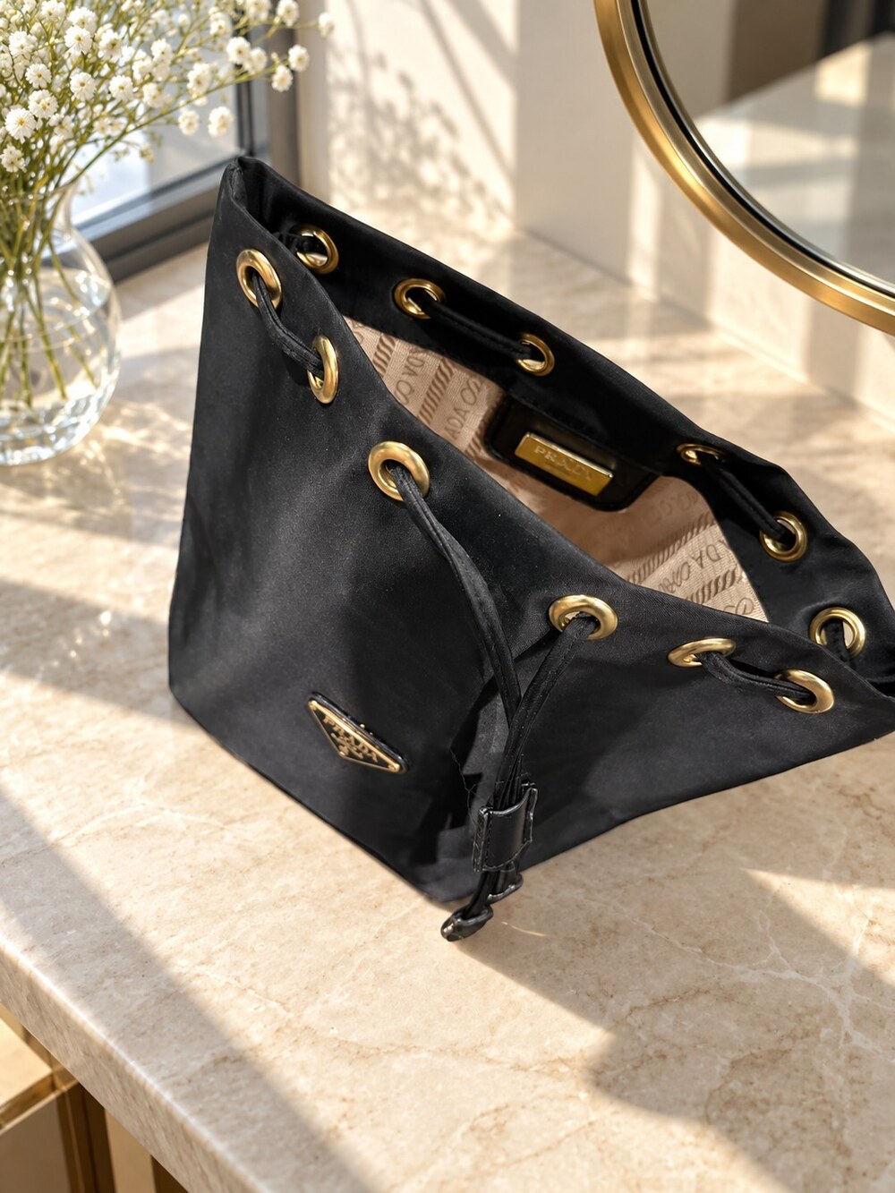 Prada Black Drawstring Makeup Bag | Everyday Cosmetic Storage - Picture 6 of 6